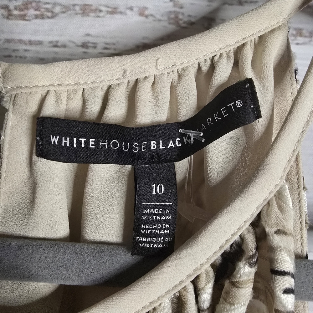 NWOT White House Black Market Beige Palm Print Tank Top Tie Front Size 10 - Picture 5 of 6